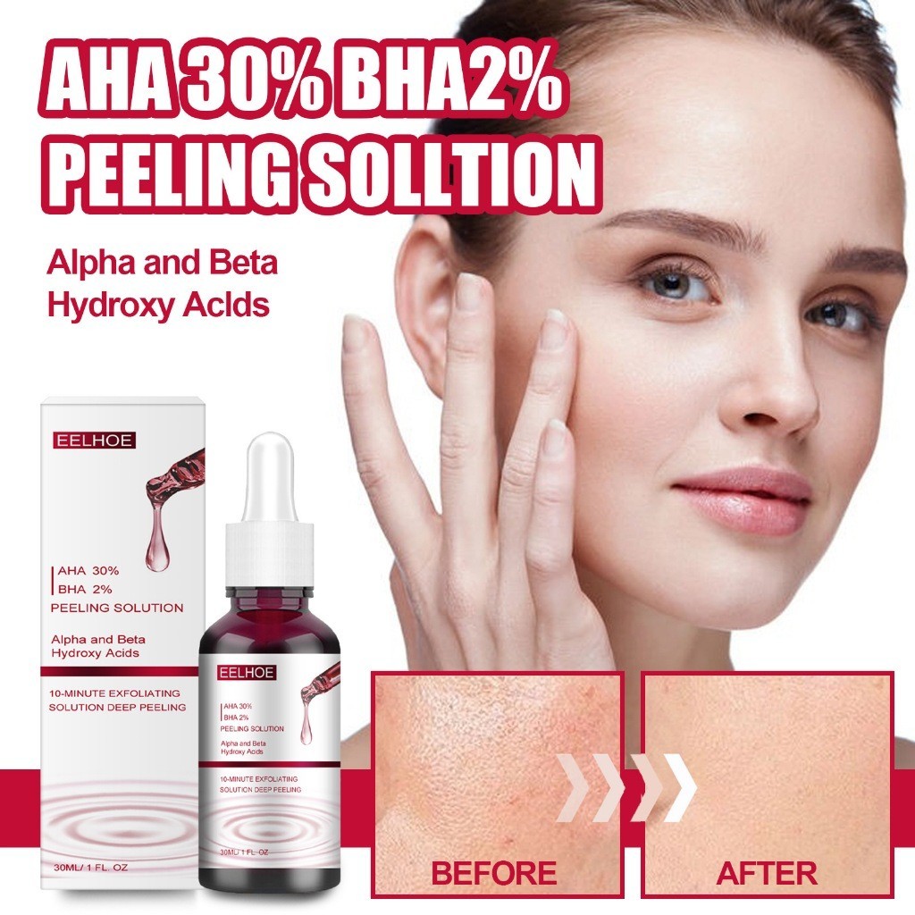 EELHOEExfoliasi Peeling Solution Serum 30ml Serum Eksfoliasi Wajah AHA BHA Serum Pembersih Komedo Se