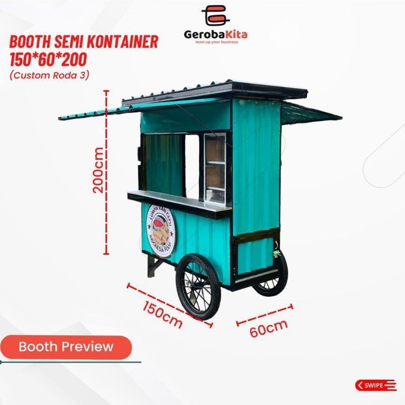 Booth Semi Kontainer Roda 2 custom/gerobak dorong murah