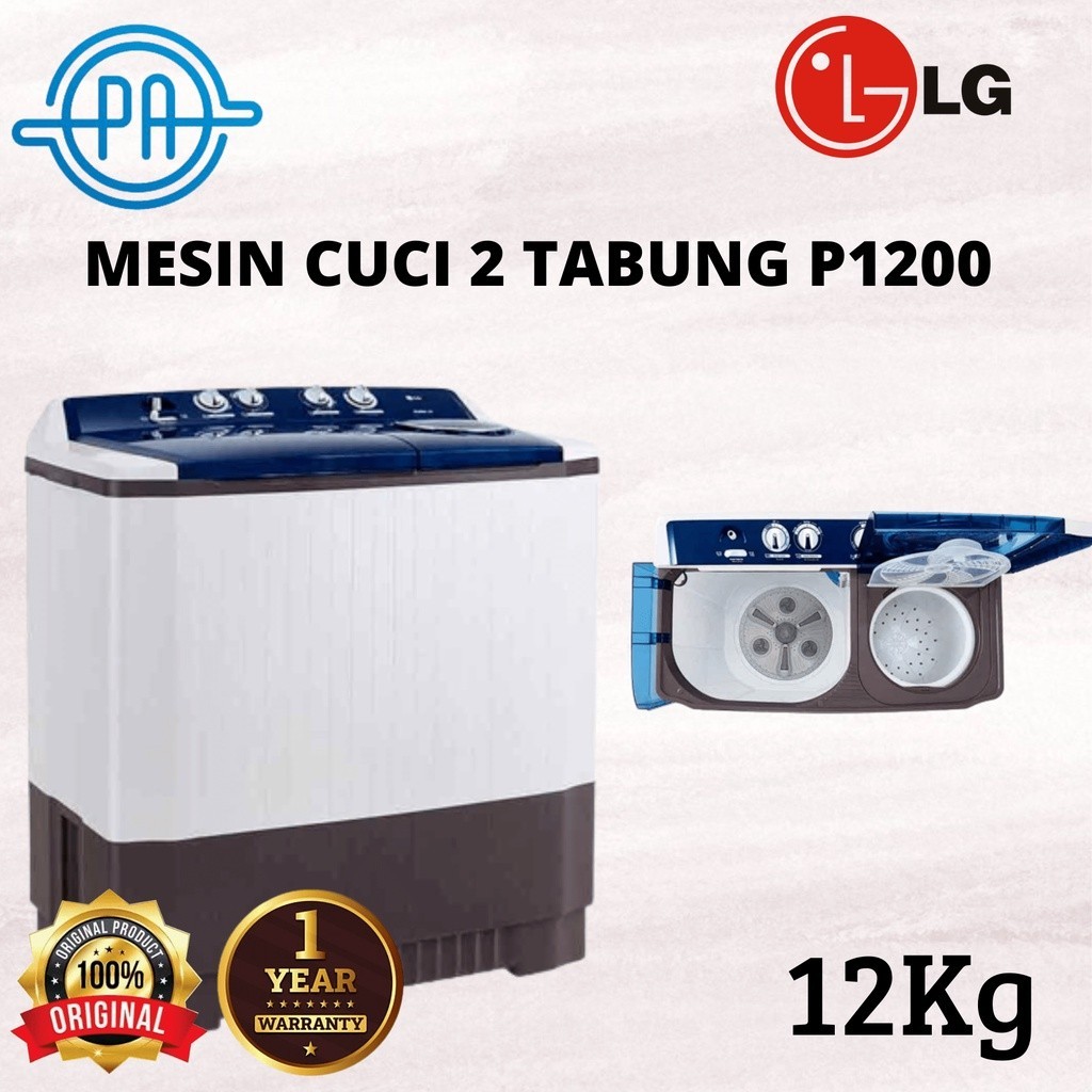 MESIN CUCI LG P1200RT TWINTUB MESIN CUCI 2 TABUNG LG KAPASITAS 12 KG P 1200 RT 12KG