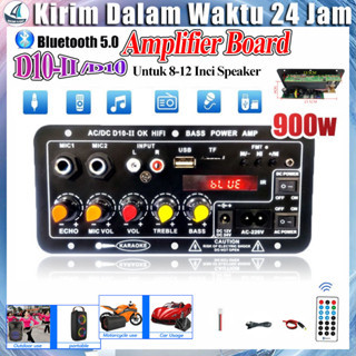 (Stok Siap) D10-Ⅱ Amplifier Board Karaoke Audio Bluetooth USB FM Radio Player Subwoofer DIY  AC 220V DC 12V 24V HIFI Penguat Daya Subwoofer Dual
