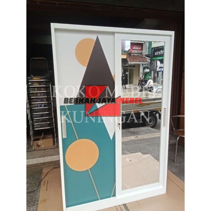 (COD) Lemari besi sliding 2 pintu Jumbo / Lemari besi importa / Lemari pakaian sliding Minimalis