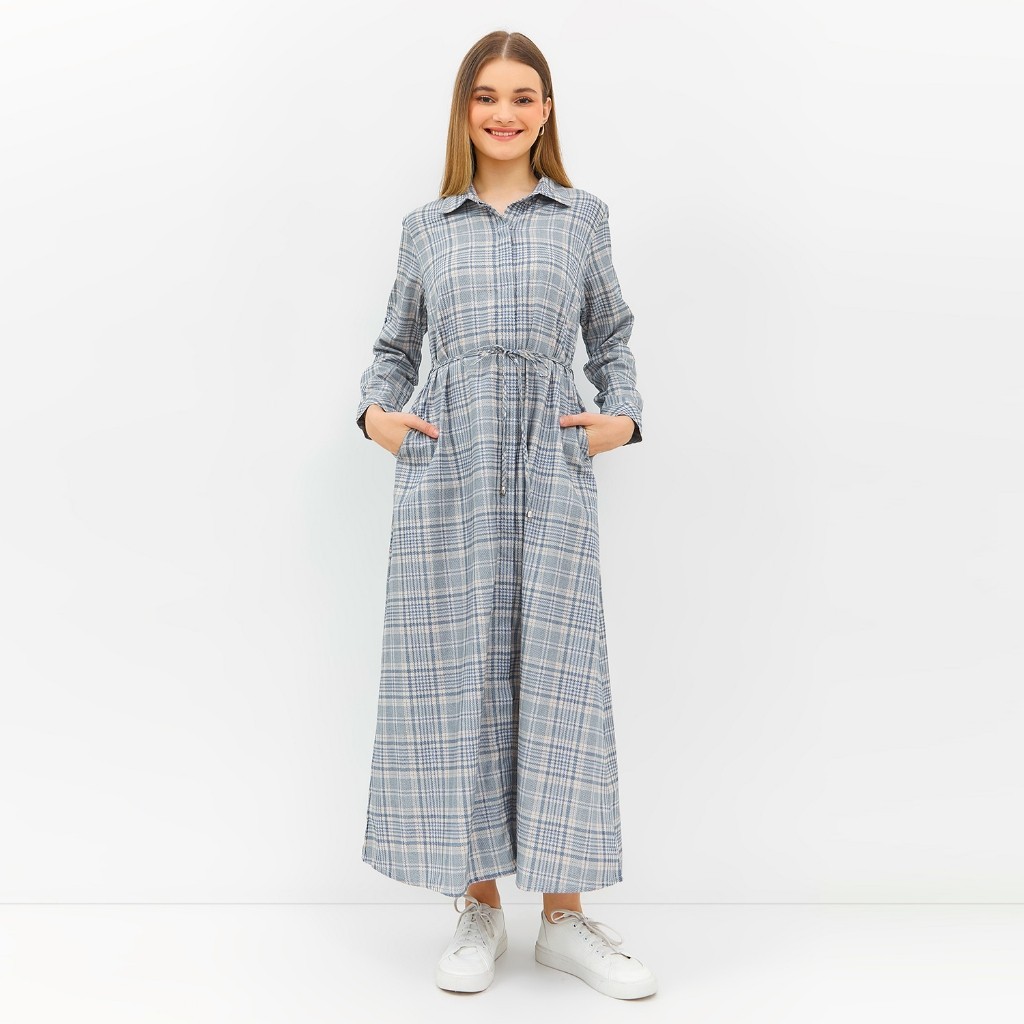 GRAPHIS Plaid Front Button Maxi Shirt Dress / Dress lebaran wanita 2024 kekinian terbaru jumbo baju 