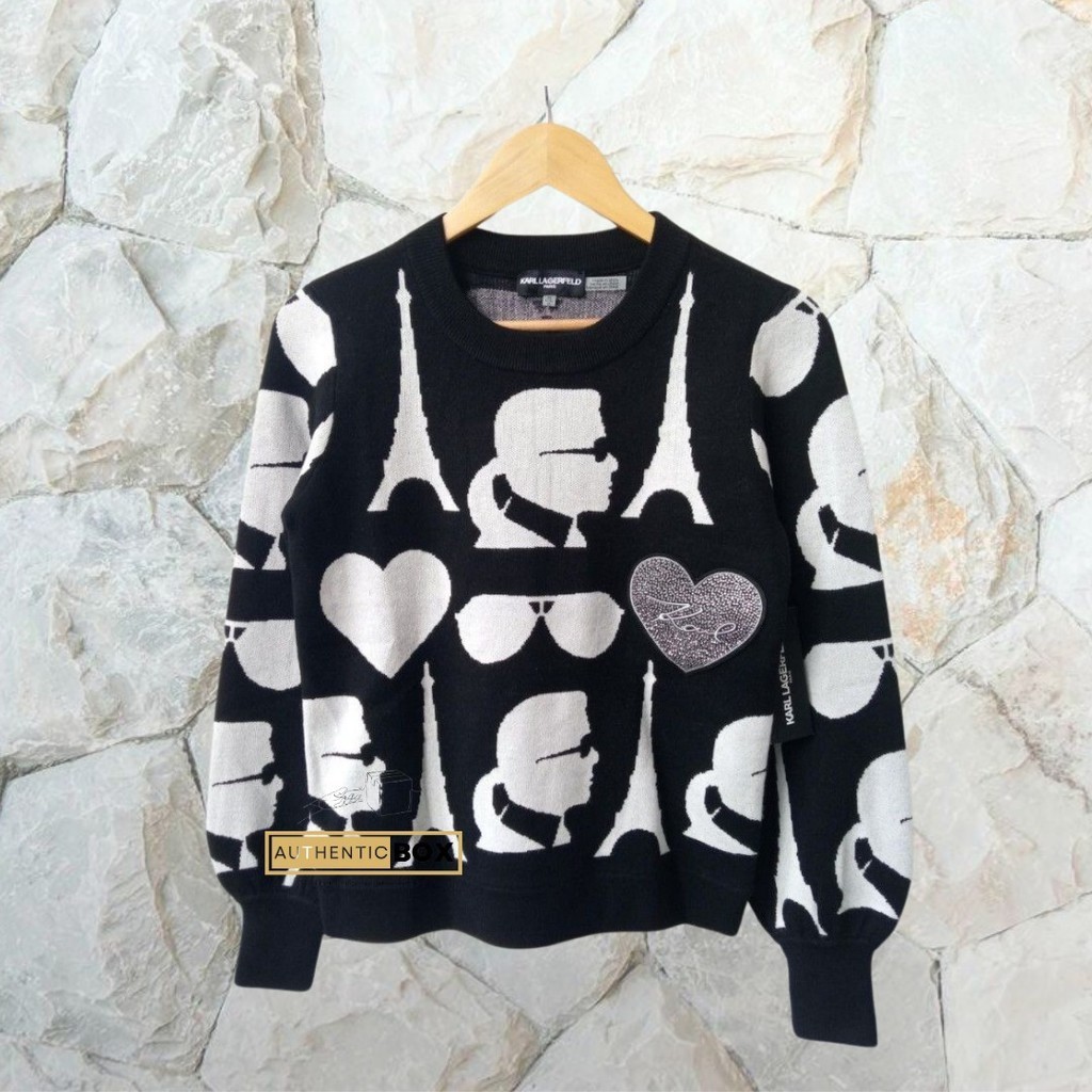 Baju Wanita - Embellished-Heart Eiffel Tower Sweater