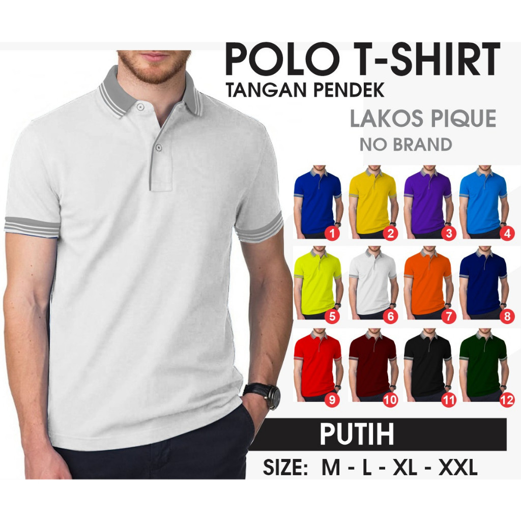 KAOS POLO SHIRT LENGAN PENDEK KERAH KOMBINASI BAJU PRIA WANITA POLOS WARNA HITAM PUTIH COKLAT KUNING