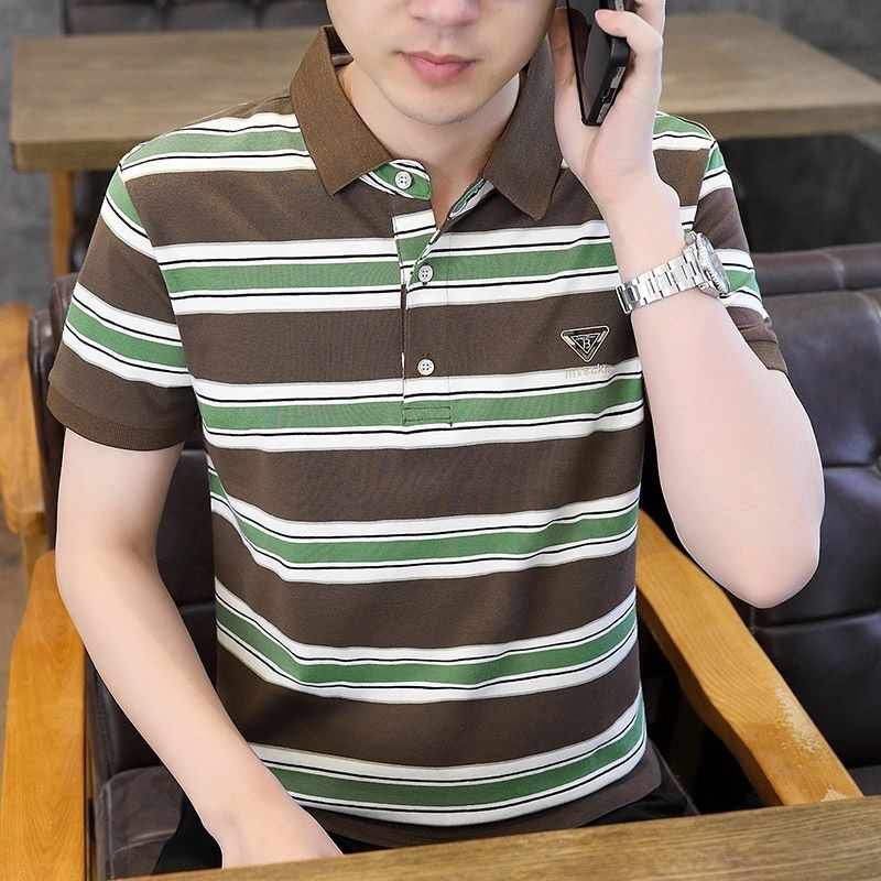 Polo Shirt Kaos Stripe Kerah Pria Dewasa Korea