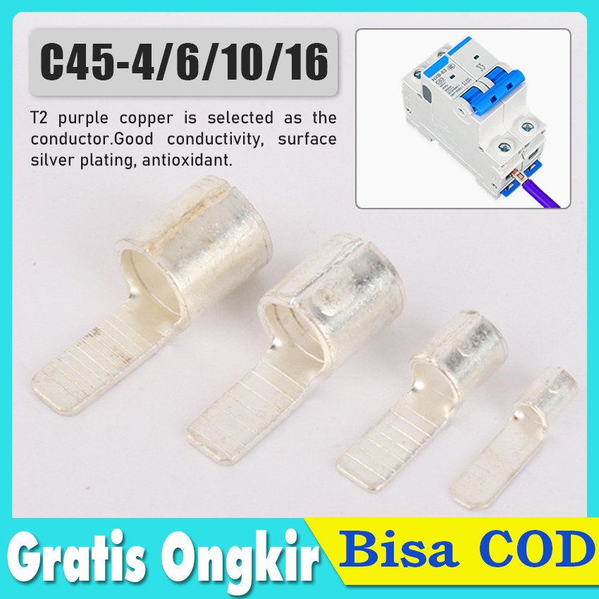 C45-4/6/10/16 Skun Gepeng Pin Terminal Wire Cable Connector Non-Isolated untuk Kabel 10pcs