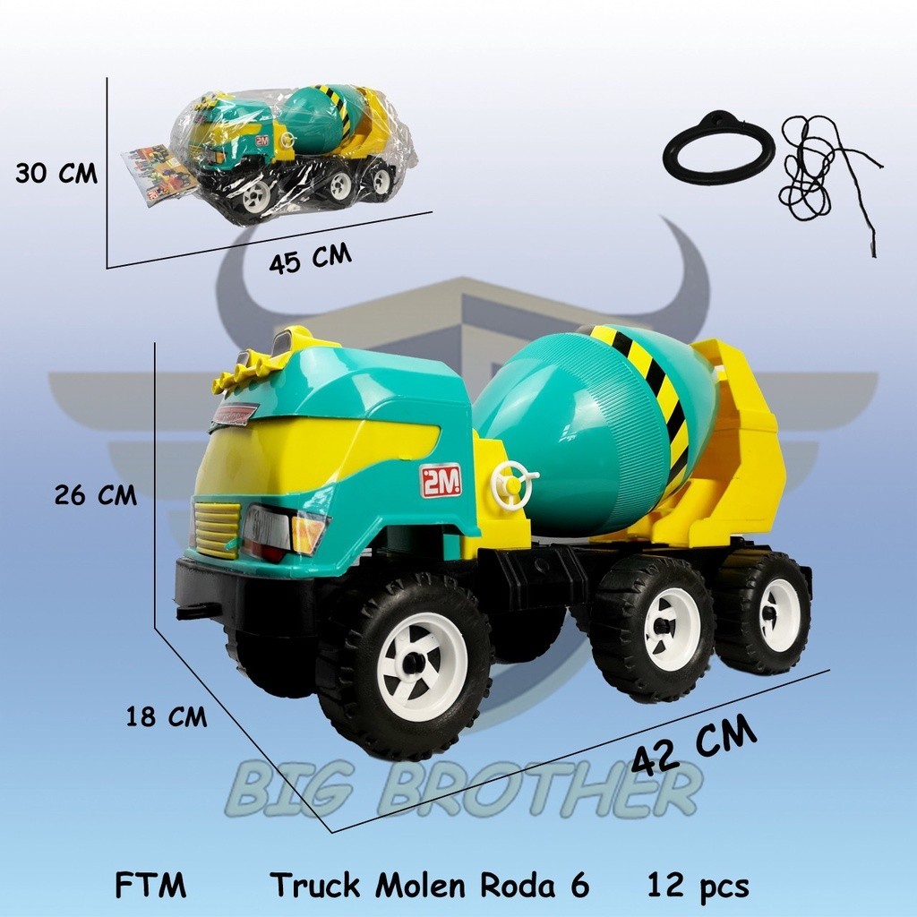 mobil truk mainan  truk molen MKT FTM Hijau Fuso Molen Semen Cement Truk Roda 6 Truck Pasir Mainan A