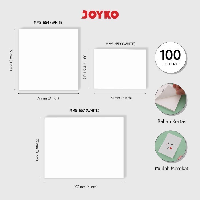 

Memo Stick MMS-653 MMS-654 MMS-657 Sticky Note Kertas Memo Memo Tempel Joyko White Color