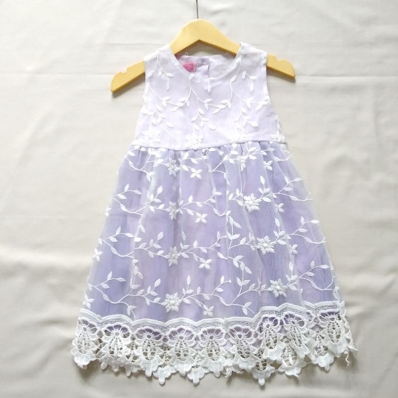 SALE OBRAL DRESS/GAUN IMPORT ANAK CEWEK BAHAN SIPON MOTIF BROKAT RENDA ADEM LILAC UMUR 2 TAHUN