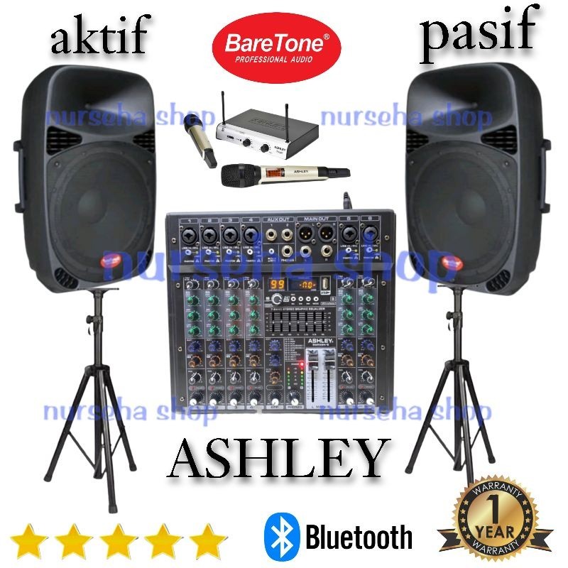 FLASH SALE Paket Sound System Speaker Aktif pasif Baretone 15 inch mic wireless Ashley original full set