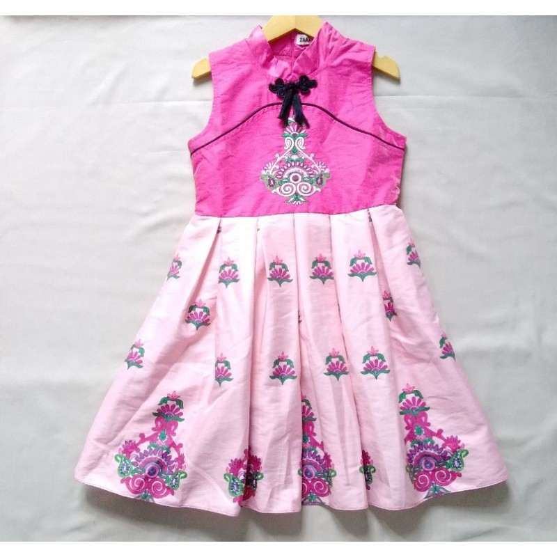 DRESS/GAUN ANAK FASHION CEWEK KERAH SANGHAI PINK UMUR 8 TAHUN