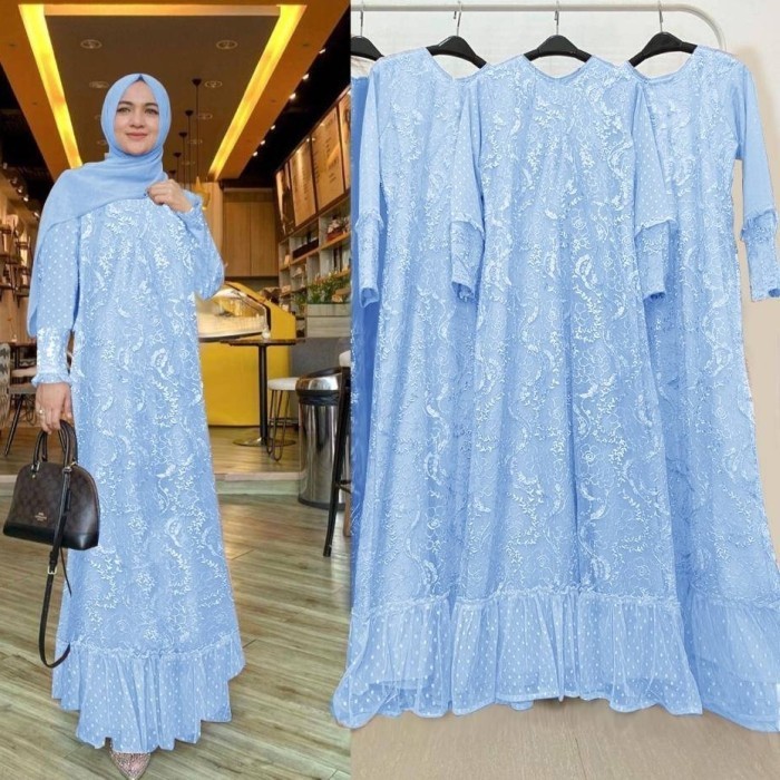 gamis pesta dress XL Maira biru muda maxi baju muslim hum at