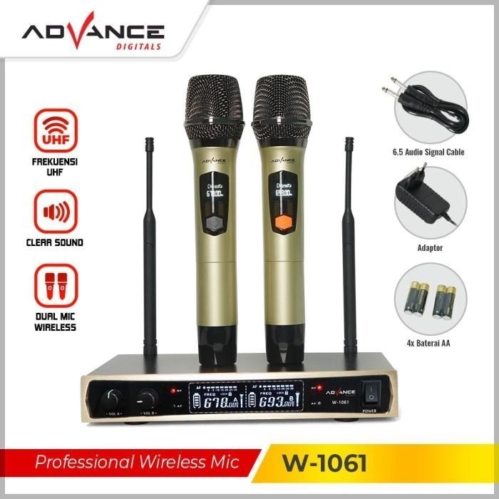 Microphone Advance W1061 / W-1061 Dual Mic Wireless Profesional Microphone + Amplifier Mic