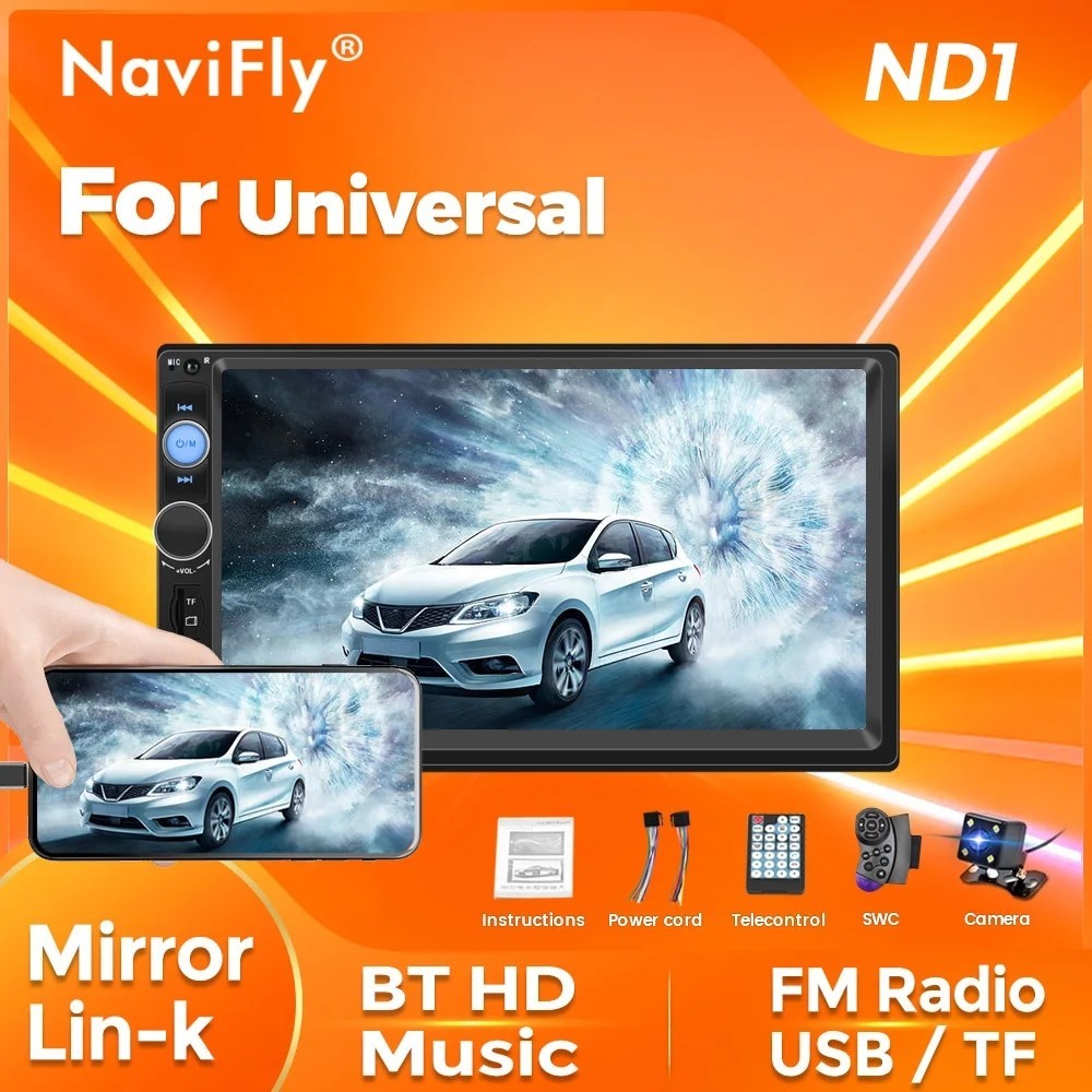 Navifly 2n MP5 Player Car Rao Multimea Universal 7'' Touch Screen Support BT SWC FM USD Autorao Car 