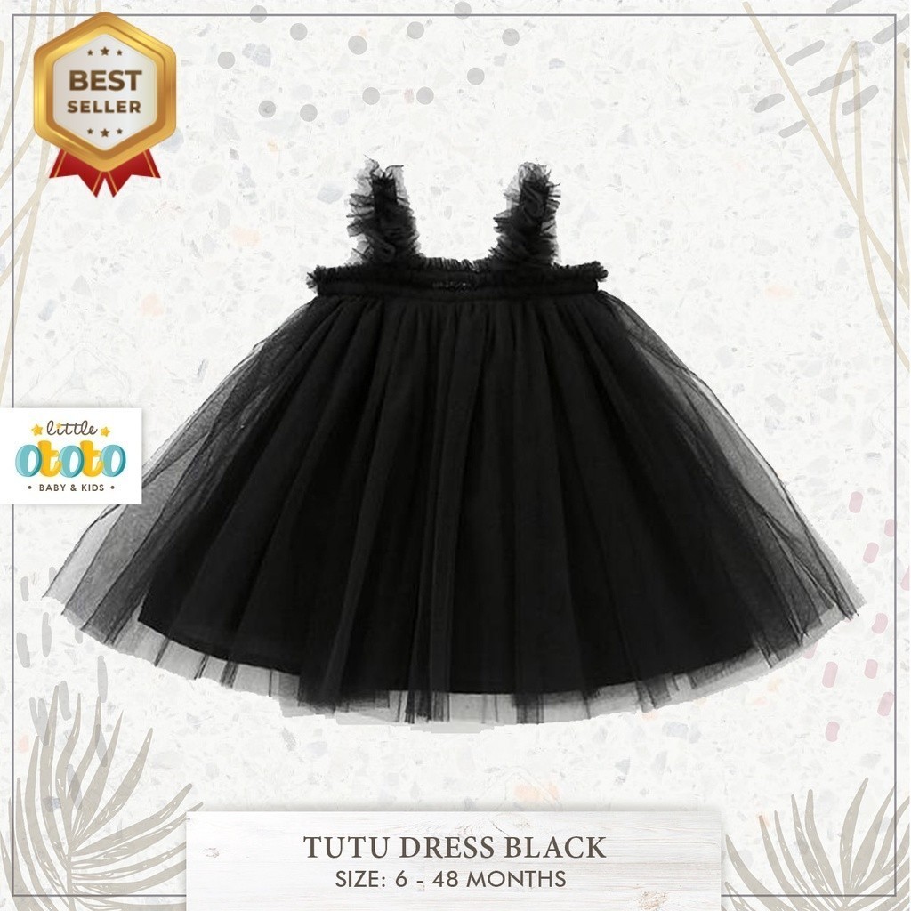 0-4th DRESS TUTU BLACK HITAM KOREA IMPORT -  Baju Bayi Anak Gaun Tulle Pesta Elegan Balita