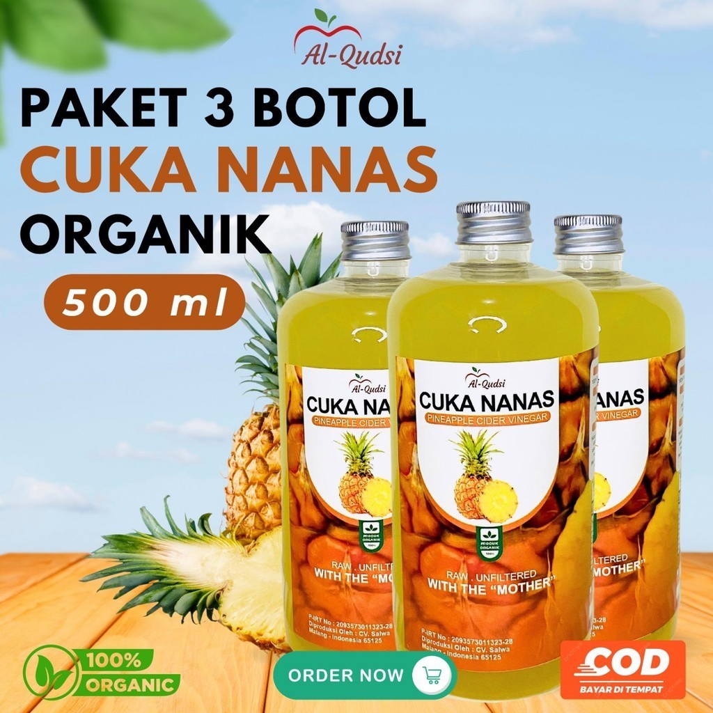 

Promo 3 Botol Cuka Nanas Al Qudsi Cider Vinegar With Mother
