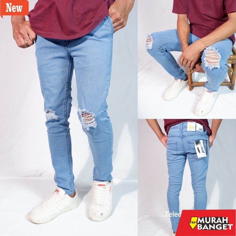 Denim Panjang Pria celana jeans panjang sobek /celana JEANS SOBEK MURAH/celana jeans sobek lutut/cel