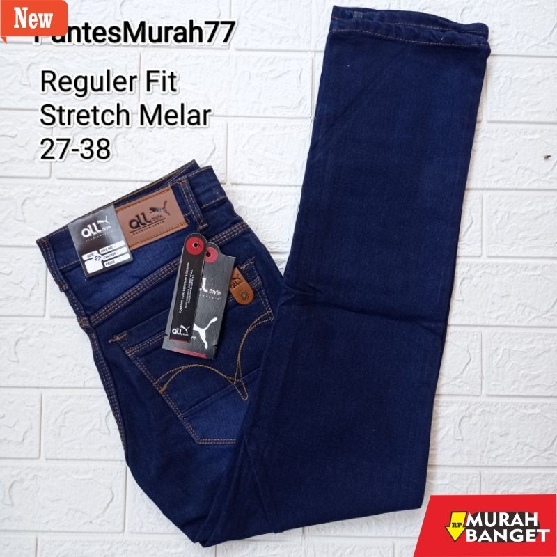 Denim Pria Jumbo Celana Jeans Panjang Pria Reguler Fit Bahan Denim Stretch Cowok Melar Polos