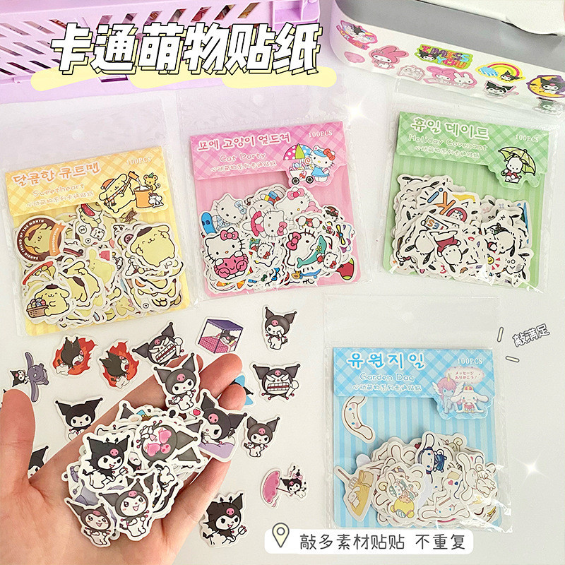 

100pcs Stiker Lucu Sanrio Aesthetic Tempelan Stiker cinnamoroll kuromi melody Helm Motor Dinding Kamar