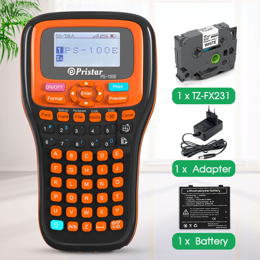 

PS100E Portable Wireless Label Printer TZeFX231 Industrial Label Maker Compatible for Brother P-touch Label Maker TZe231 Tapes