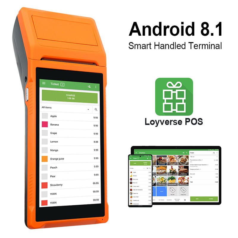 

Handheld Android 8.1 PDA Printer 58mm Mobile Receipt Bill Smart Thermal Printer 5.5 HD Inch Touch Screen Support 1D/2D Scanning