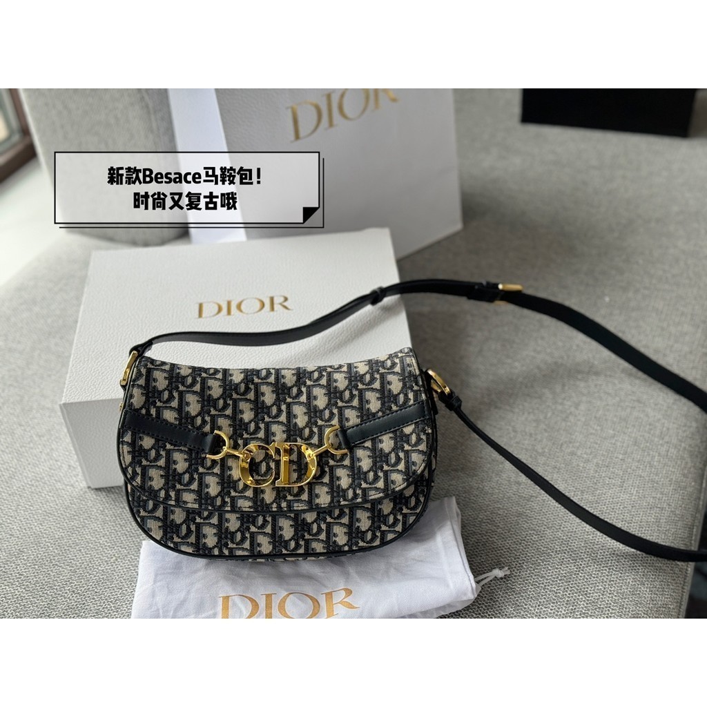 Original 2024 New Dior (with Box) Dr  Besace Handbag Oblique Printed Women's Fashionable and Stylish
