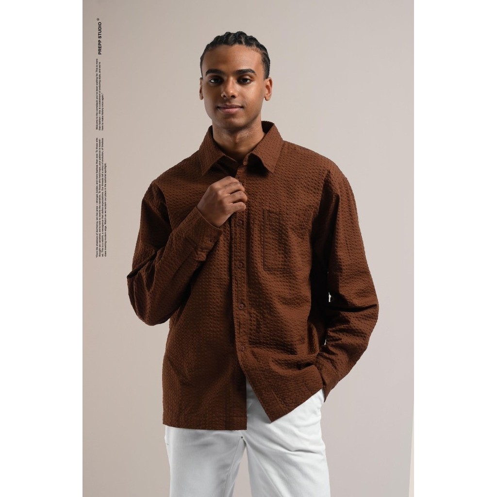 KEMEJA PREPP STUDIO VELOFORE SEERSUCKER LONG SLEEVE SHIRT BROWN - S