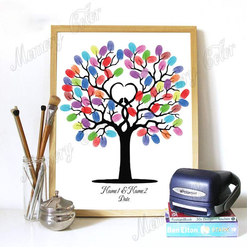 

Custom Name Date Fingerprint DIY Tree Leaf Painting For Wedding & Wedding Anniversary Party Souvenir Painting(Ink Pad Included)
