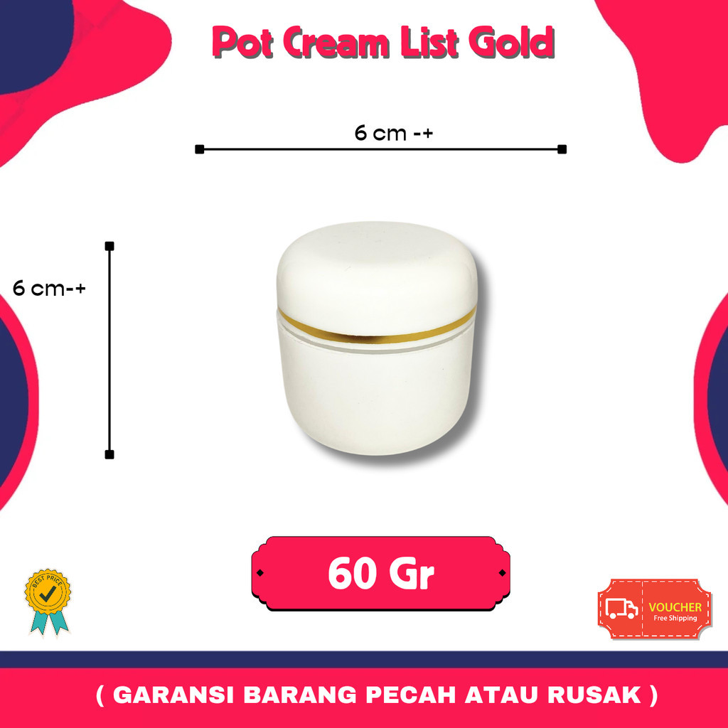 Pot Cream 60gr Putih List Gold | Pot Krim PP Kosmetik Skincare 60 gram