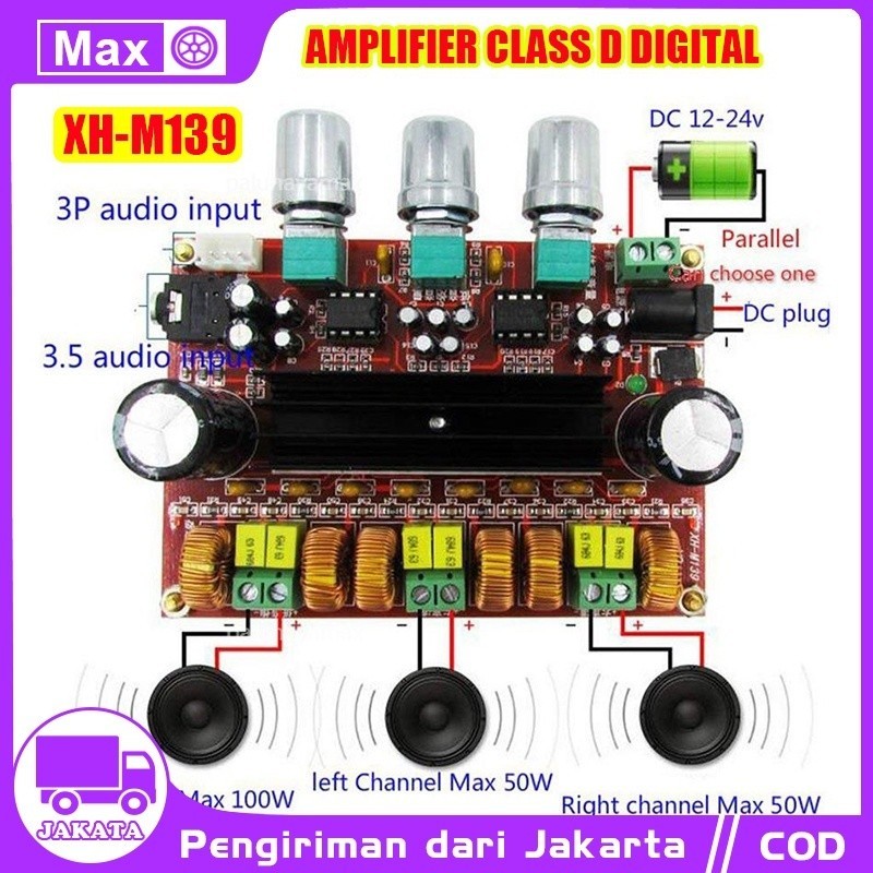Power Amplifier Kelas D Audio Digital TPA3116D2 2.1 Subwoofer Speaker 12-24V 2x50W 1x100W