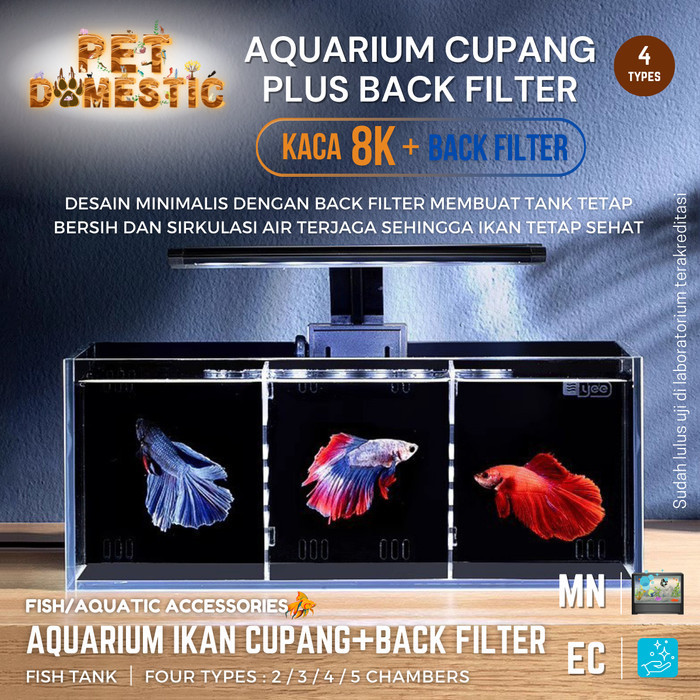 Aquarium Kaca Soliter Tempat Cupang + Filter Akuarium Mini Set Sekat Molly Betta Guppy Ikan