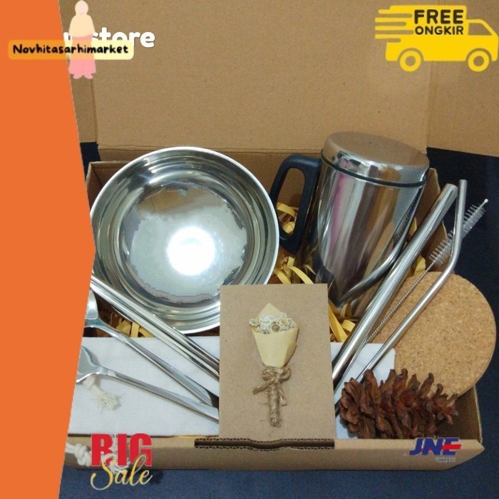 

✨LARIS✨ -Hampers Set Alat Makan Stainless/Kado Unik Mangkok Mug Stainless Set