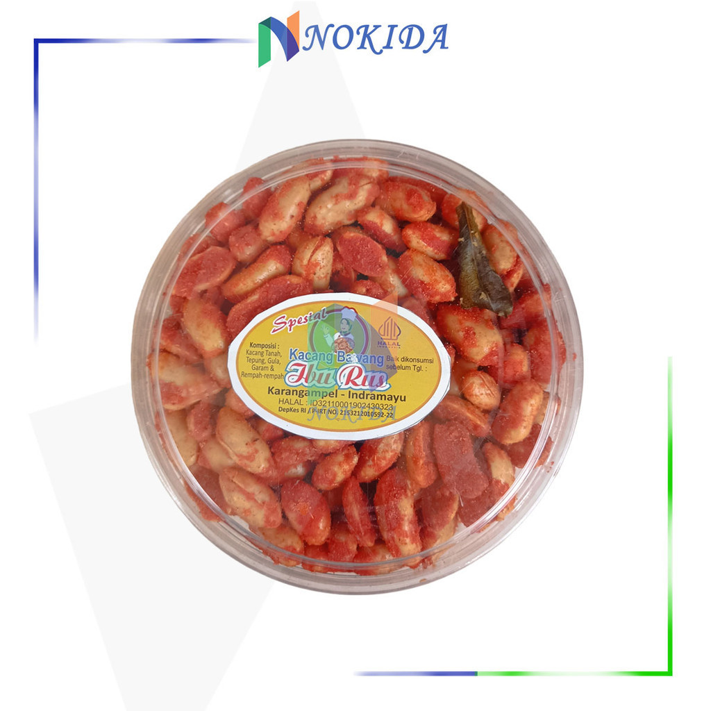 

Nokida Kacang Bawang Ibu Rus [Balado/250gr/2 Pcs] / Kacang Goreng Cemilan Kering Gurih Asin Manis Pedas Toples Bulat 250 Gram