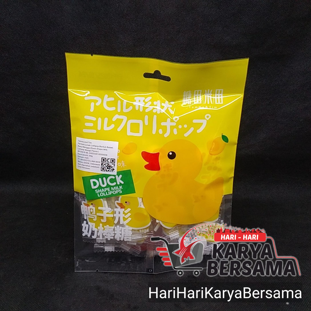 

TOMMY & TIM PERMEN LUNAK DUCK SHAPE MILK LOLLIPOP MANGO FLAVOR 60GR
