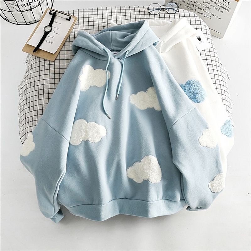 Sweater Wanita | CLOUD MOON SWEATER HOODIE OVERSIZE | Sweater Pull frint Bahan Fleece Tebal | Sweate