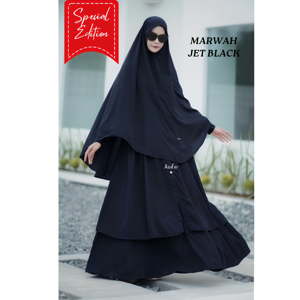 SPECIAL Marwah Hitam Jet Black Set Syar'i Khimar Cadar