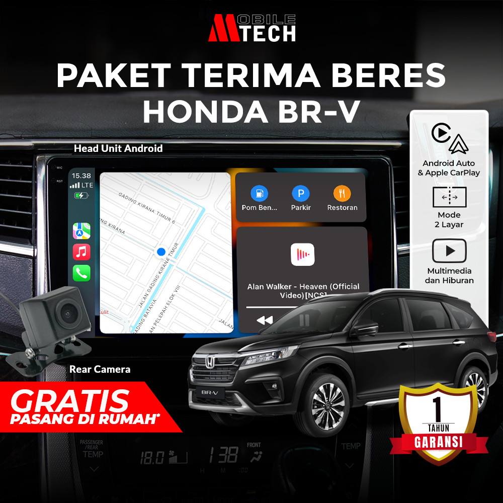 MobileTech Head Unit Mobil Android Honda Brv Double Din 9/10 inch IPS Screen CarPlay Android Auto