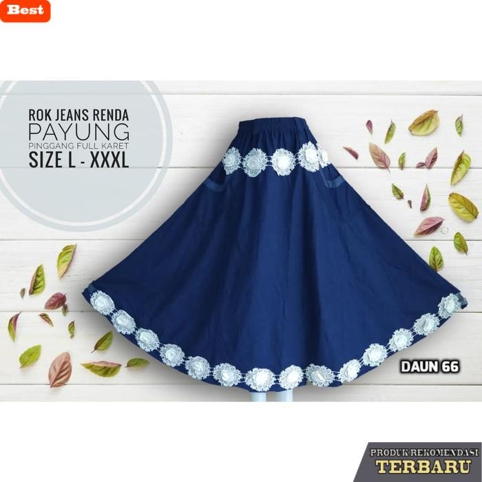 rok wanita kekinian ROK JEANS PANJANG WANITA RENDA A/B TERBARU - Dark blue, Int:XL