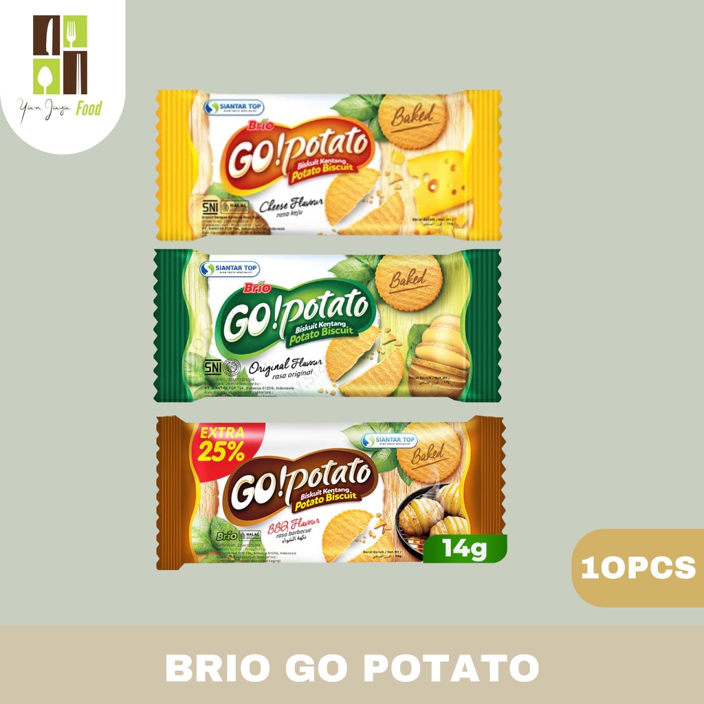 

Brio Go Potato / Biscuit Kentang Rasa Keju / Original / Barbeque 14g 10 Pcs