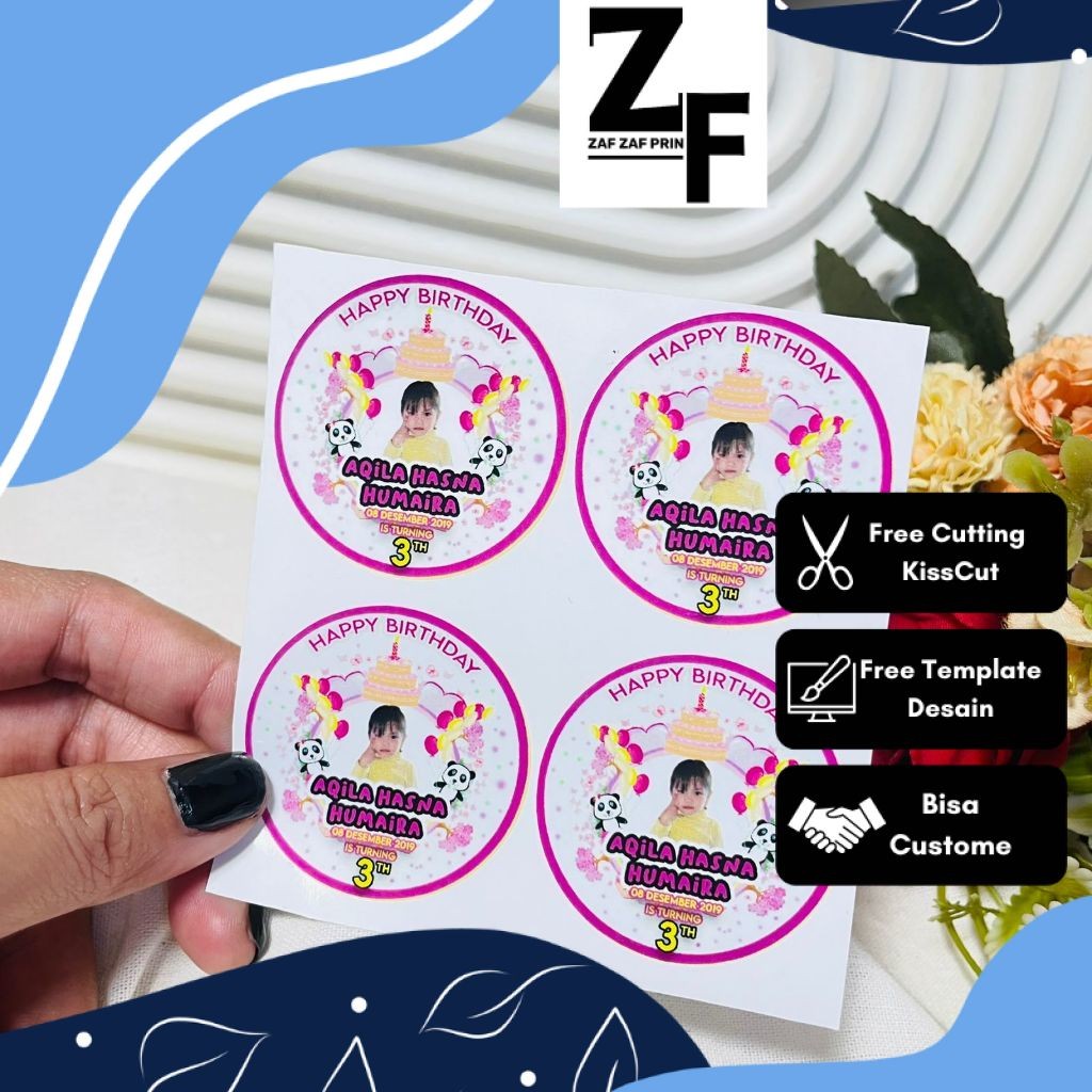 

ZAF 9-15 Sticker Ulang Tahun Anak Vinyl Anti Air Stiker Label Undangan Happy Birthday Uk.Besar