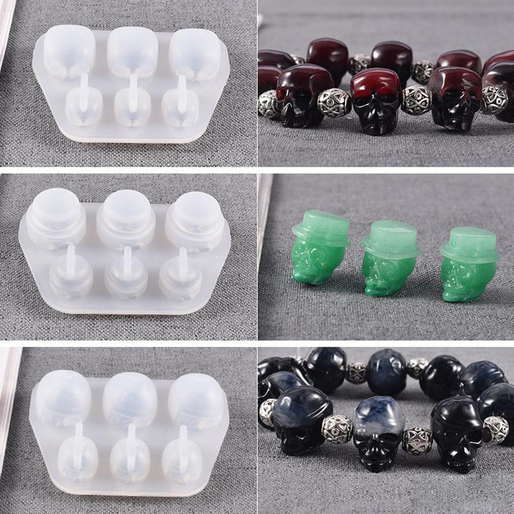 

3 Pcs / Set Skull Silicone Resin Molds Skeleton Head Epoxy Mold for Halloween