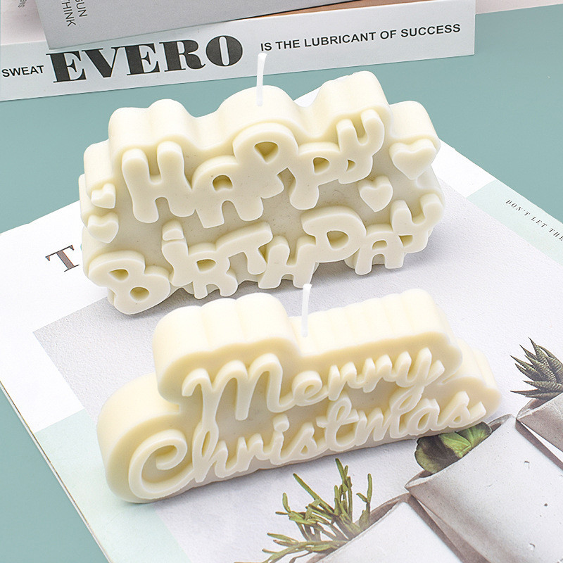 

Happy Birthday Christmas Candles Silicone Mold DIY Aromatherapy Candles Gypsum Cake Decorative Baking Supplies Silicon Molds
