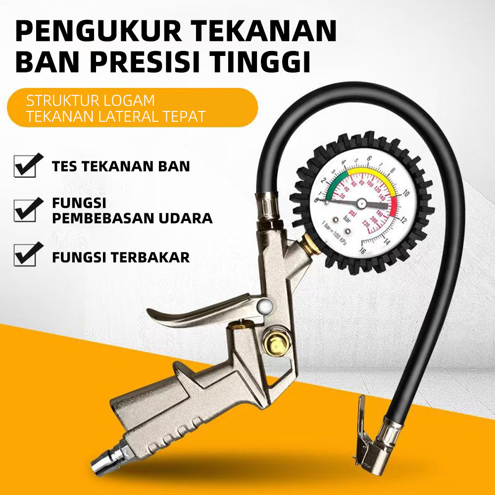 Tire Inflator Air Pressure Gun Alat Pengukur Tekanan Angin Ban 3 in 1 Tire Pressure Gauge Tire Press