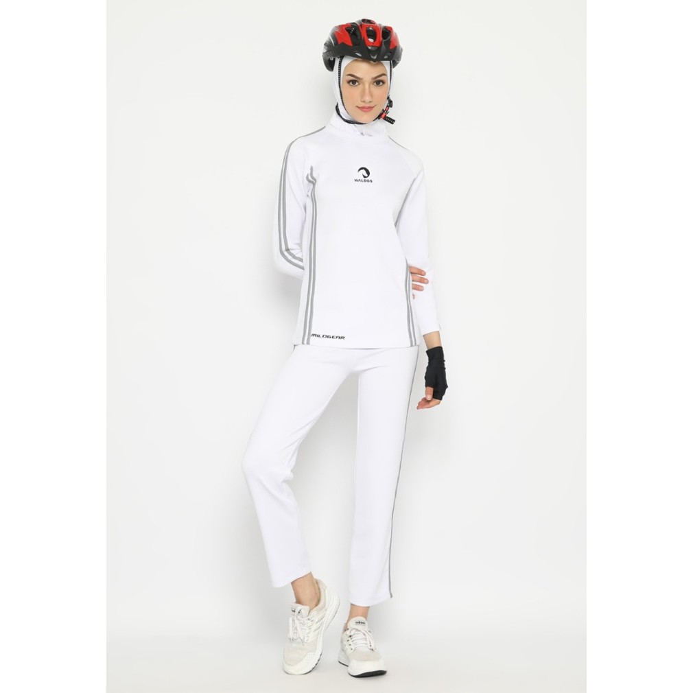 Set Hijab Waldos Iconic White Muslim Olahraga Senam Training Sepeda - Putih, S