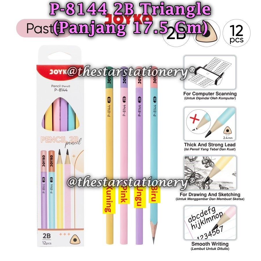 

(1 Biji) Pensil JOYKO P-8144 2B Triangle BISA PILIH WARNA / Pencil Pensil Joyko P-8144 2B (1 Biji)