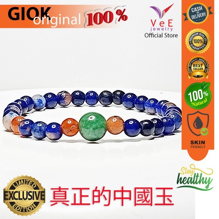 Gelang Tasbih 33 Butir Batu Giok Cina Asli 6mm Cloud Blue Aventurine