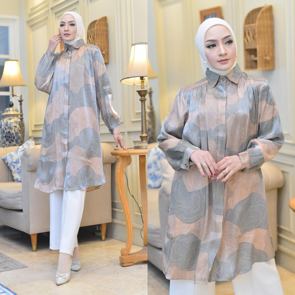 [DISKON SALE] Diandra Tunic [LD110 & LD120] Tunik Motif Print Bahan Shimmer Silk Premium | Atasan Wa