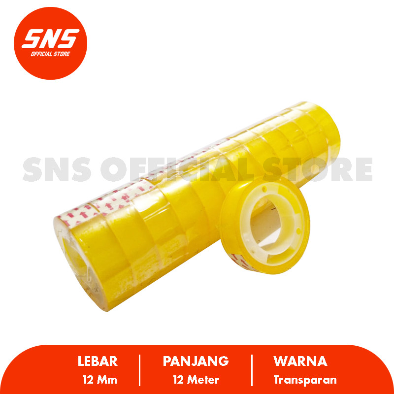 

I* ST12x10 ( ISI 12PCS ) STATIONERY TAPE 12 mm x 10 Meter Bening Isolasi Transparan ATK Bungkus Kado