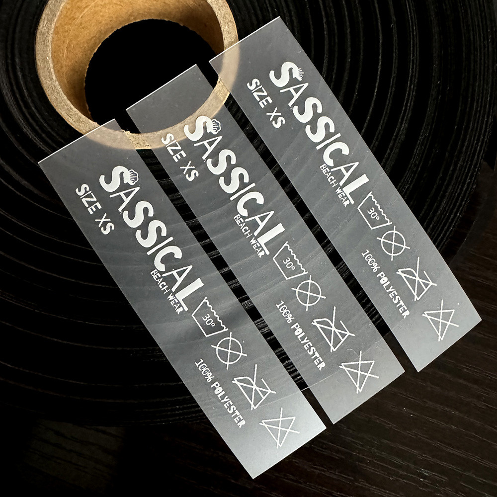 

2x8cm TPU Label with LOGO Hot Stamping Aluminum Platinum Color Process Customized Printing Garment Waterproof Transparent