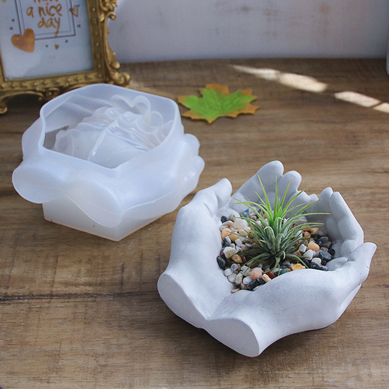 

Two-Hands Silicone Flowerpot Molds Concrete Succulent Clay Cement Plaster Molds Jewelry Storage DIY Home Garden Flower Pot Mould